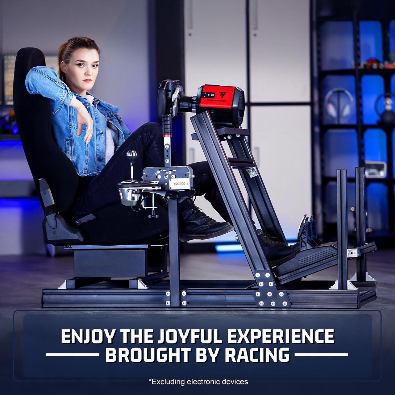 Minneer Racing Simulator Cockpit Professional with Race Seat fit Logitech G29 G920 Thrustmaster T300 Fanatec CSL-DD, Aluminum,Steering Wheel Bracket NO Display Bracket Steering Wheel Pedal Shifter
