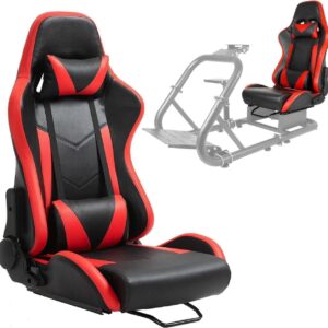 Minneer Ergonomic Racing Seat with Adjustable Double Slides Fit Racing Simulator Cockpit Wheel Stand Gaming Chair Video Game Chairs PVC 180 Degree Fully Reclining Seat-Red