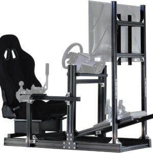 Minneer Aluminum Racing Simulator Cockpit Stand with Monitor Mount and Black Seat Fit for Logitech/Thrustmaster/Fanatec G29 G920 G923 T300,Not Included Wheel,Pedals & Shifter