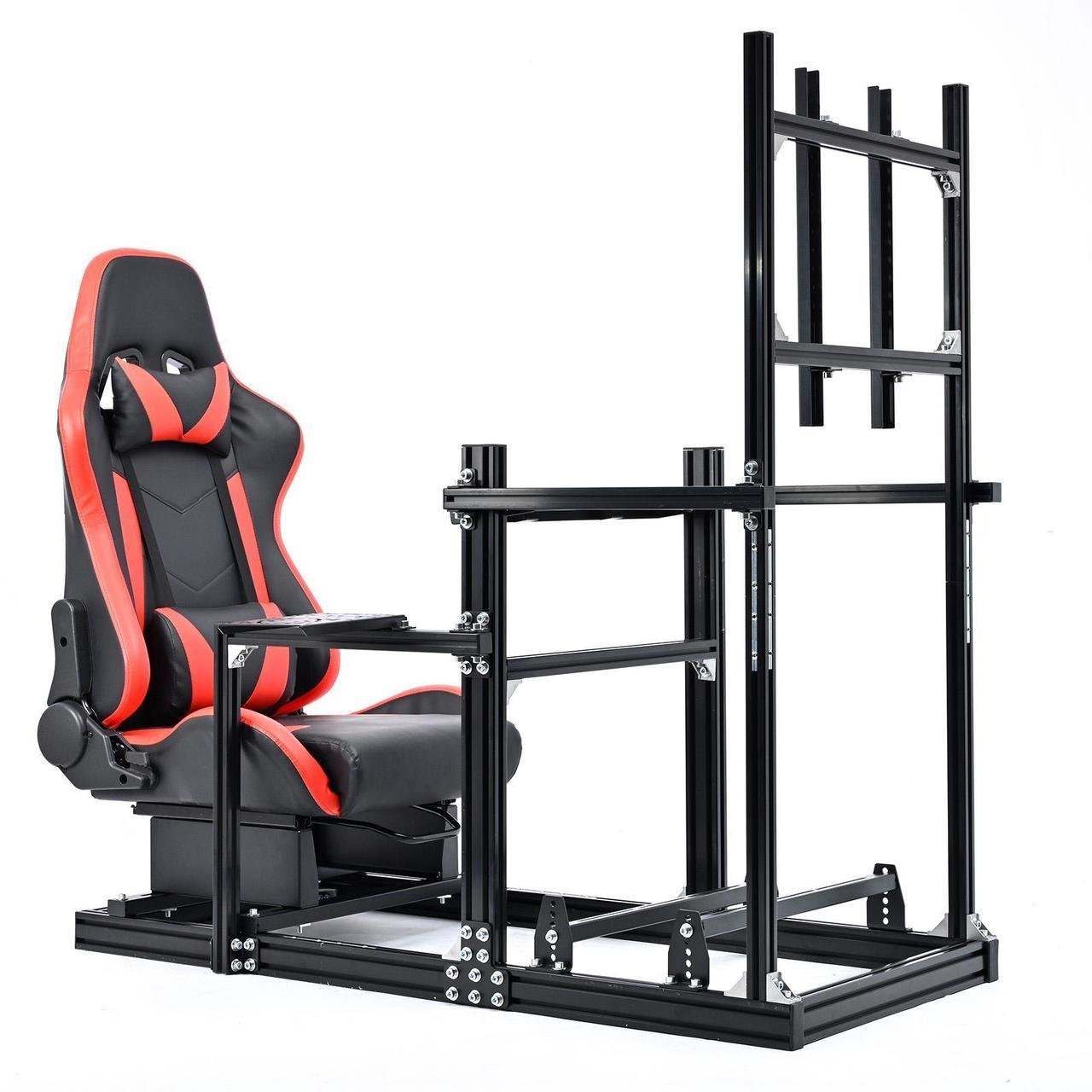 Minneer Racing Simulator Cockpit with Red Seat&Monitor Mount Fits for Logitech G29 G920 G923 Thrustmaster T300RS Aluminium and Carbon Steel Racing Stand Without Shift levers Steering Wheels Pedals
