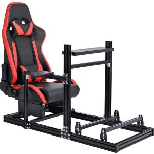 Minneer Racing Simulator Cockpit with Red Seat Aluminium Racing Stand for Logitech G920 G923 Thrustmaster T300RS without Steering Wheel Pedals And Handbrake
