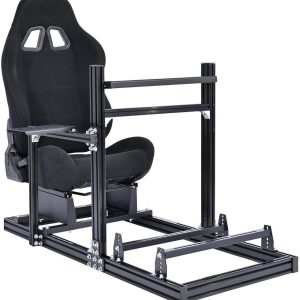 Minneer Racing Simulator Cockpit with Black Seat Aluminium and Carbon Steel Racing Stand for Logitech G920 G923 G25 G27 Ferrari Thrustmaster T300RS Shift levers Steering wheels Pedals Not Included