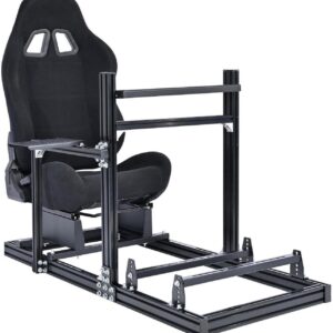 Minneer Racing Simulator Cockpit with Black Seat Aluminium and Carbon Steel Racing Stand for Logitech G920 G923 G25 G27 Ferrari Thrustmaster T300RS Shift levers Steering wheels Pedals Not Included