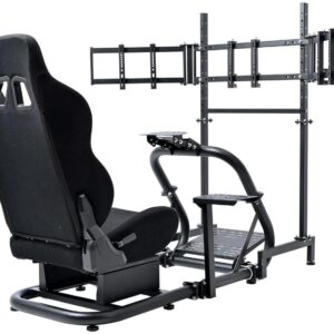 Minneer Racing Simulator Cockpit with Triple Monitor Stand and Black Seat Compatible with Logitech/Thrustmaster/Fanatec G29 G920 G923 T300RS CSL-DD, No Steering Wheel,Pedal,Handbrake