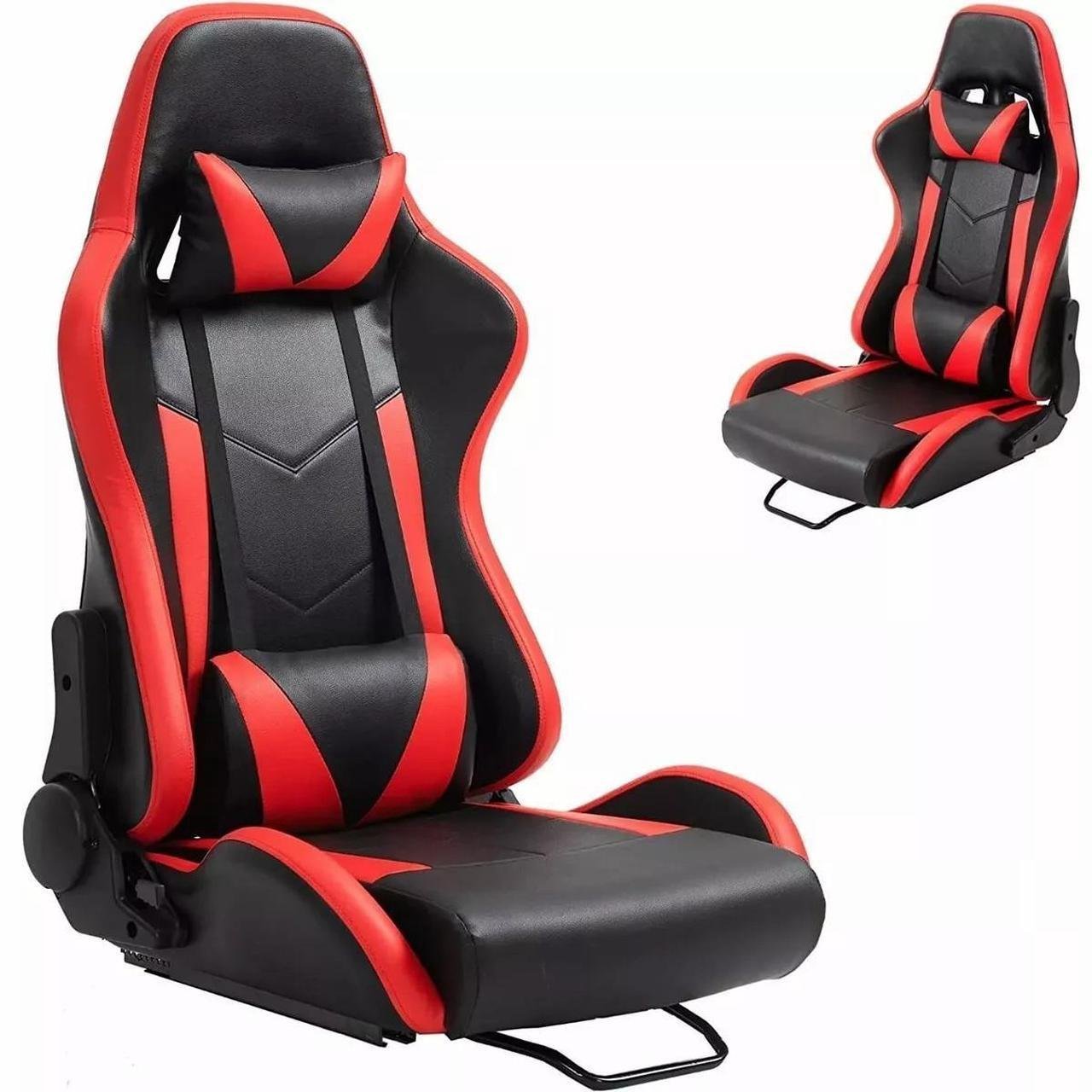 Minneer Racing Bucket Seat with Adjustable Double Slide Adapt Gaming Simulator Cockpit Racing Wheel Stand Chair Video Game Chairs Red