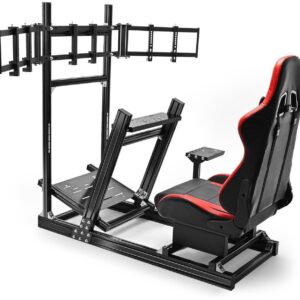 Minneer 8040 Aluminum Racing Simulator Cockpit with 3 Monitor Stand and Ergonomic Seat, Compatible with Logitech/Thrustmaster/Fanatec/Moza Wheels and Direct Drive Motors