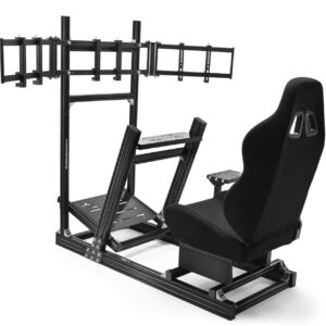 Minneer 8040 Aluminum Racing Simulator Cockpit with 3 Monitor Stand and Ergonomic Seat, Compatible with Logitech/Thrustmaster/Fanatec/Moza Wheels and Direct Drive Motors