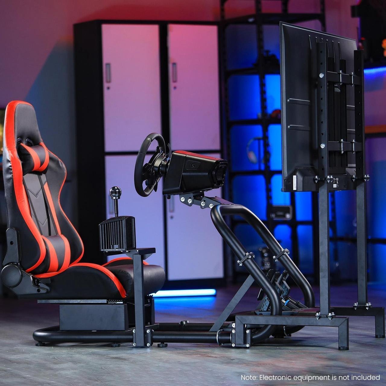 Minneer Racing Simulator Cockpit with Red Seat and Monitor Stand Fit for Logitech/Thrustmaster/Fanatec G29/G920/T248, Racing Wheel Stand(TV Wheel Pedal Not Included)