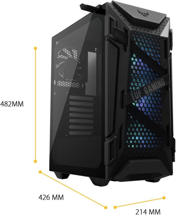ASUS TUF Gaming GT301 Mid-Tower Compact Case for ATX Motherboards with Honeycomb Front Panel, 3 x 120mm AURA Addressable RBG Fans, Headphone Hanger, and 360mm Radiator Support, 2 x USB 3.2 Gen1 (USB 3.0) Prots - Image 2