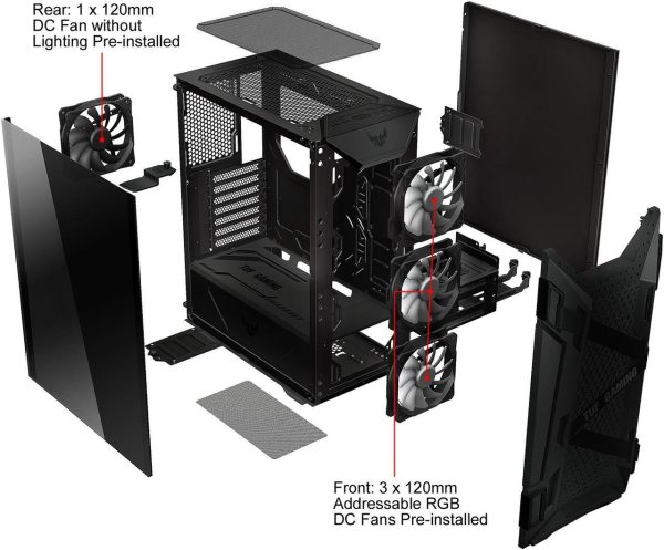 ASUS TUF Gaming GT301 Mid-Tower Compact Case for ATX Motherboards with Honeycomb Front Panel, 3 x 120mm AURA Addressable RBG Fans, Headphone Hanger, and 360mm Radiator Support, 2 x USB 3.2 Gen1 (USB 3.0) Prots - Image 6
