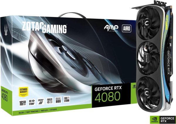 ZOTAC GAMING GeForce RTX 4080 16GB AMP Extreme AIRO DLSS 3 16GB GDDR6X 256-bit 22.4 Gbps PCIE 4.0 Gaming Graphics Card, IceStorm 2.0 Advanced Cooling, SPECTRA 2.0 RGB Lighting, ZT-D40810B-10P (Refreshed)