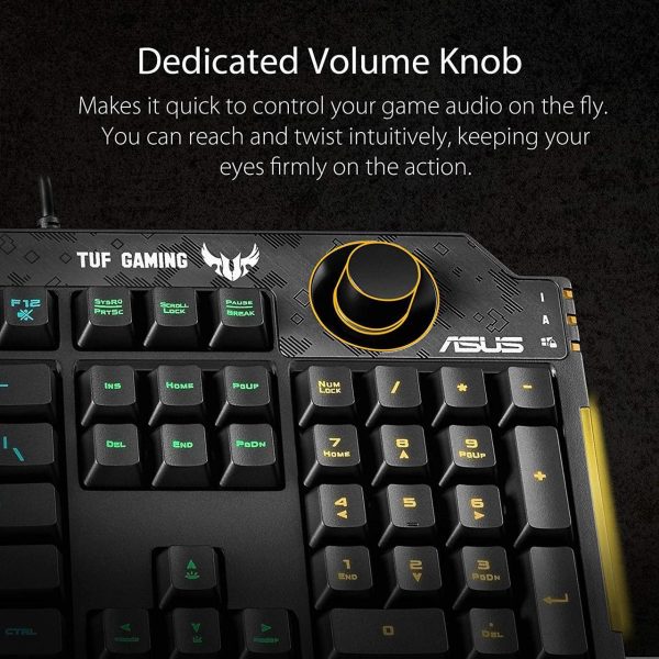 ASUS Membrane Gaming Keyboard for PC - TUF K1 | Programmable, Onboard Memory | Dedicated Volume Knob, Aura Sync RGB & Side Lighting | Detachable Wrist Rest | Spill-Resistant | Highly Durable | Black - Image 4