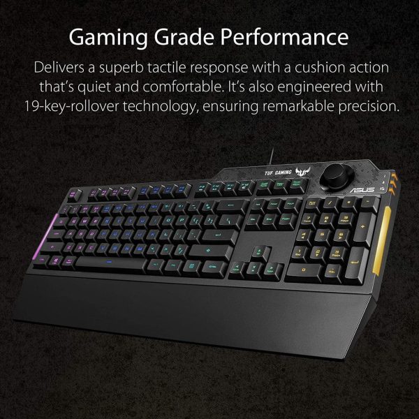 ASUS Membrane Gaming Keyboard for PC - TUF K1 | Programmable, Onboard Memory | Dedicated Volume Knob, Aura Sync RGB & Side Lighting | Detachable Wrist Rest | Spill-Resistant | Highly Durable | Black - Image 6
