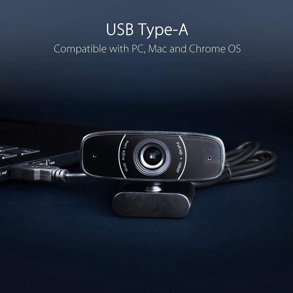 ASUS Webcam C3 1080p HD USB Camera - Beamforming Microphone, Tilt-adjustable, 360 Degree Rotation, Wide Field of View, Compatible with Skype, Microsoft Teams and Zoom - Image 2