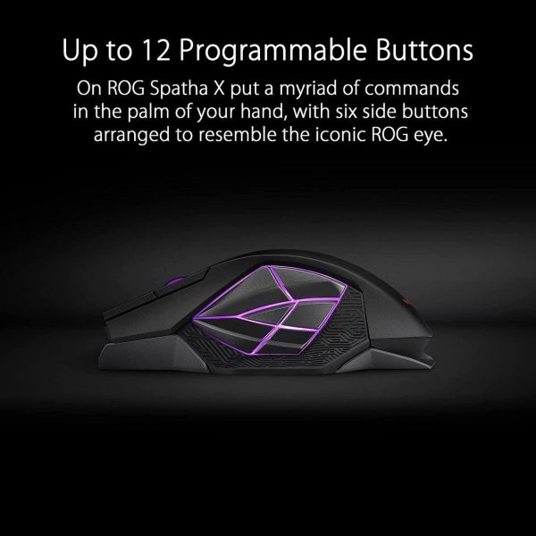 ASUS ROG Spatha X Wireless Gaming Mouse (Magnetic Charging Stand, 12 Programmable Buttons, 19,000 DPI, Push-fit Hot Swap Switch Sockets, ROG Micro Switches, ROG Paracord and Aura RGB lighting) - Image 7