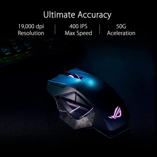 ASUS ROG Spatha X Wireless Gaming Mouse (Magnetic Charging Stand, 12 Programmable Buttons, 19,000 DPI, Push-fit Hot Swap Switch Sockets, ROG Micro Switches, ROG Paracord and Aura RGB lighting) - Image 8