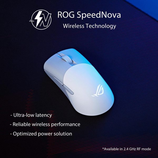 Asus ROG Keris Wireless AimPoint Gaming Mouse, Tri-mode connectivity (2.4GHz RF, Bluetooth, Wired), 36000 DPI sensor, 5 programmable buttons, ROG SpeedNova, Replaceable switches, Paracord cable, White - Image 2