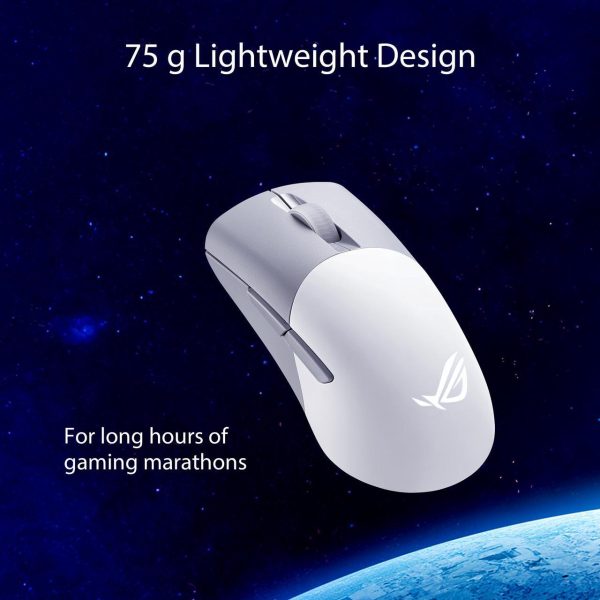 Asus ROG Keris Wireless AimPoint Gaming Mouse, Tri-mode connectivity (2.4GHz RF, Bluetooth, Wired), 36000 DPI sensor, 5 programmable buttons, ROG SpeedNova, Replaceable switches, Paracord cable, White - Image 3