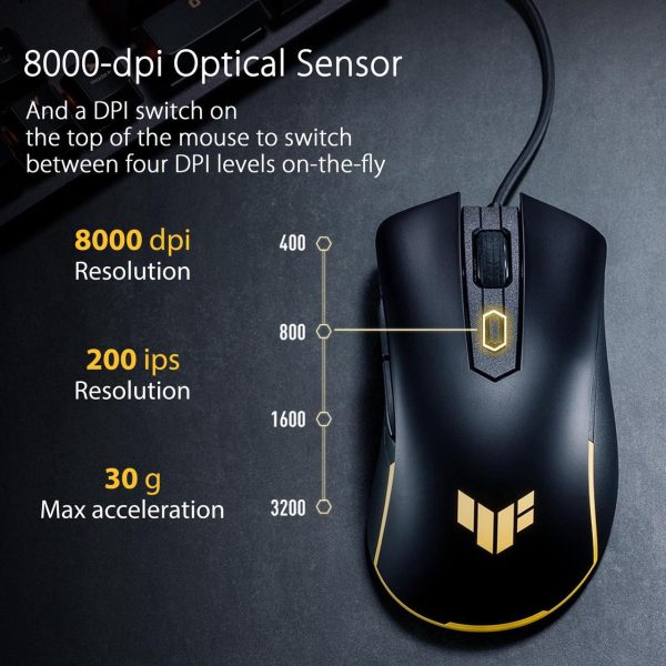 ASUS TUF Gaming M3 Gen II ultralight 59-gram wired gaming mouse, IP56 dust and water resistance, 8000 dpi sensor, six programmable buttons, Black - Image 5