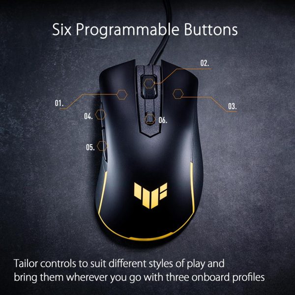 ASUS TUF Gaming M3 Gen II ultralight 59-gram wired gaming mouse, IP56 dust and water resistance, 8000 dpi sensor, six programmable buttons, Black - Image 6