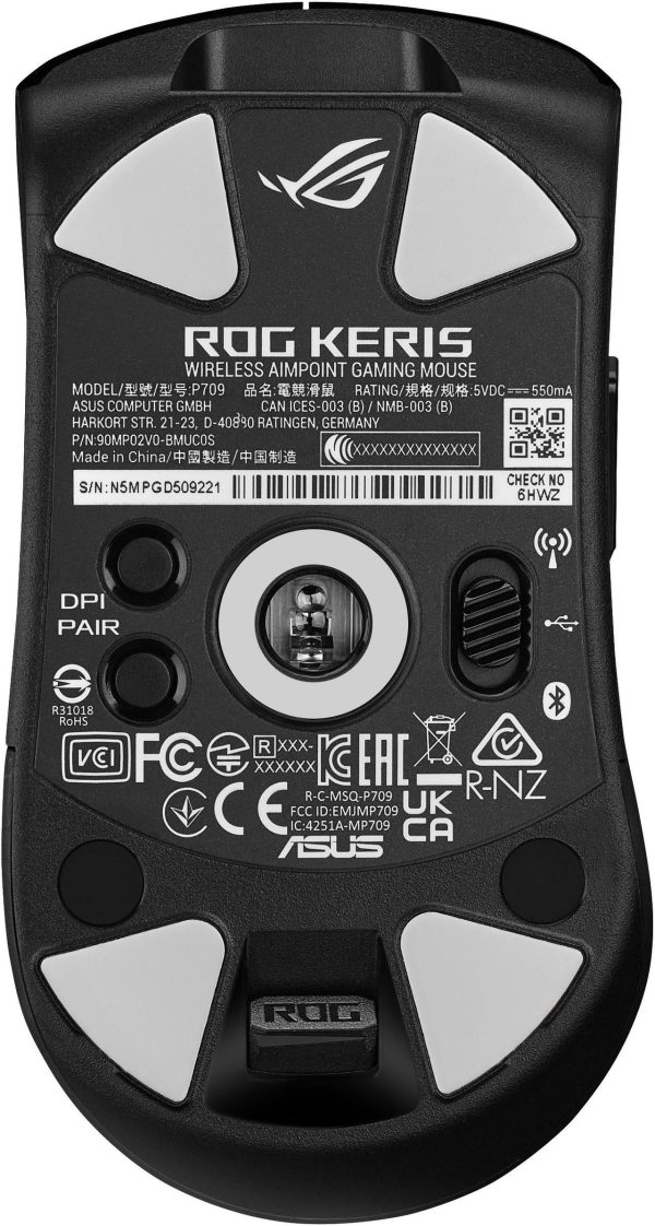 Asus ROG Keris Wireless AimPoint Gaming Mouse, Tri-mode connectivity (2.4GHz RF, Bluetooth, Wired), 36000 DPI sensor, 5 programmable buttons, ROG SpeedNova, Replaceable switches, Paracord cable, Black - Image 2