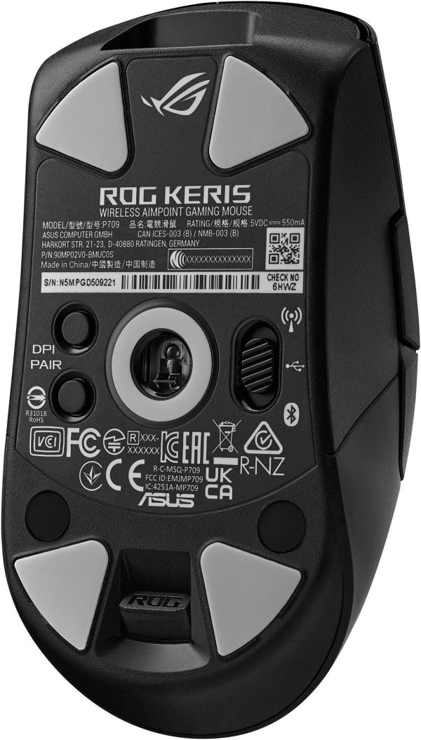 Asus ROG Keris Wireless AimPoint Gaming Mouse, Tri-mode connectivity (2.4GHz RF, Bluetooth, Wired), 36000 DPI sensor, 5 programmable buttons, ROG SpeedNova, Replaceable switches, Paracord cable, Black - Image 6