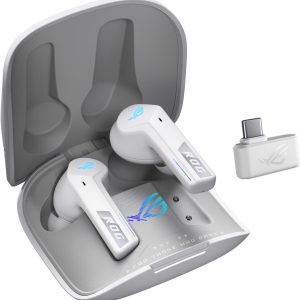 ASUS ROG Cetra True Wireless Gaming Headphones (2.4 GHz & Bluetooth 5.3, ROG SpeedNova, 24-bit 96 kHz audio, Bone-Conduction AI Microphones, Adaptive ANC, 46-Hour Battery Life) - Moonlight White