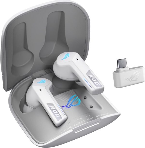 ASUS ROG Cetra True Wireless Gaming Headphones (2.4 GHz & Bluetooth 5.3, ROG SpeedNova, 24-bit 96 kHz audio, Bone-Conduction AI Microphones, Adaptive ANC, 46-Hour Battery Life) - Moonlight White