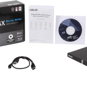 ASUS USB 2.0 External Blu-Ray 6X Writer with BDXL Support MacOS Compatible Model SBW-06D2X-U/BLK/G/AS