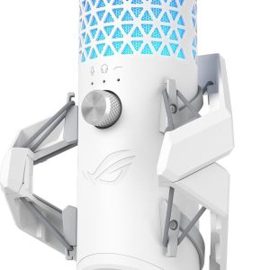 ASUS ROG Carnyx USB Gaming Microphone (25mm condenser capsule, 192kHz/24-bit, cardioid, high-pass filter, built-in pop filter, metal shock mount, one-touch mute, USB, Aura Sync RGB) - White