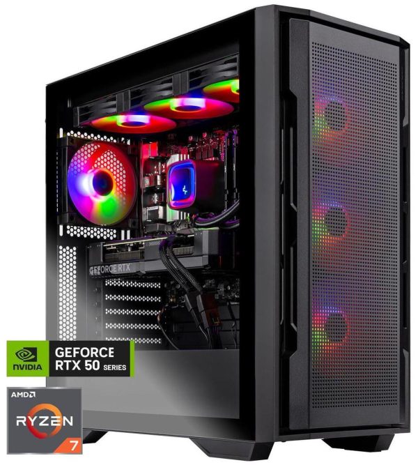 Skytech Rampage Gaming PC Desktop, Ryzen 7 7700X 4.5 GHz (5.4GHz Turbo), NVIDIA RTX 5070 Ti 16GB GDDR7, 1TB Gen4 SSD, 32GB DDR5 6000, 850W GOLD ATX 3.0 PSU, 360mm AIO , Wi-Fi, Win 11 Home