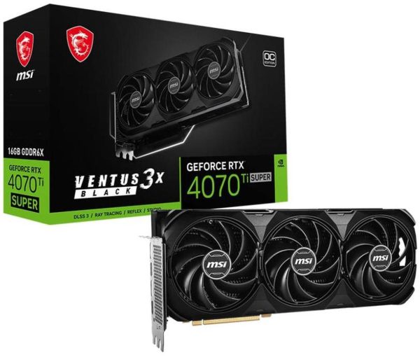 MSI NVIDIA GeForce RTX 4070 Ti SUPER 16G VENTUS 3X BLACK OC 256-Bit 16GB GDDR6X PCI-Express 4.0, DLSS 3 Graphics Card