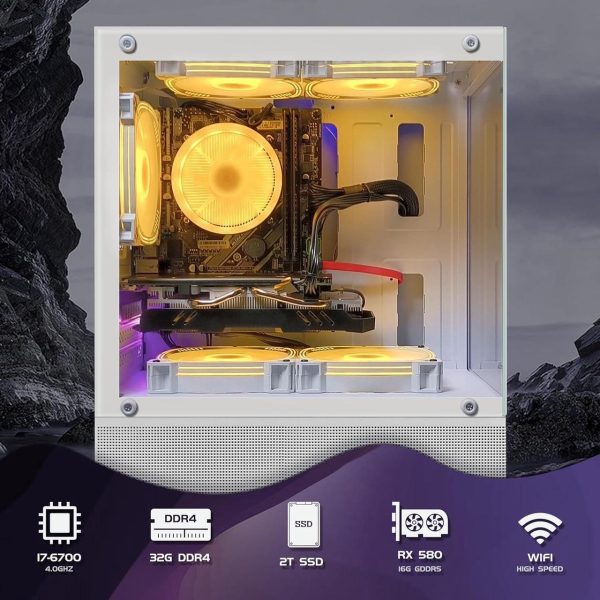 STGAubron Gaming Desktop PC,Intel Core i7-6700 up to 4.0G,32G DDR4,2T SSD,Radeon RX 580 16G GDDR5,600M WiFi,BT 5.0,RGB Fan x 3,RGB Keyboard&Mouse,RGB Mouse Pad,RGB BT Sound Bar,W10H64 - Image 4