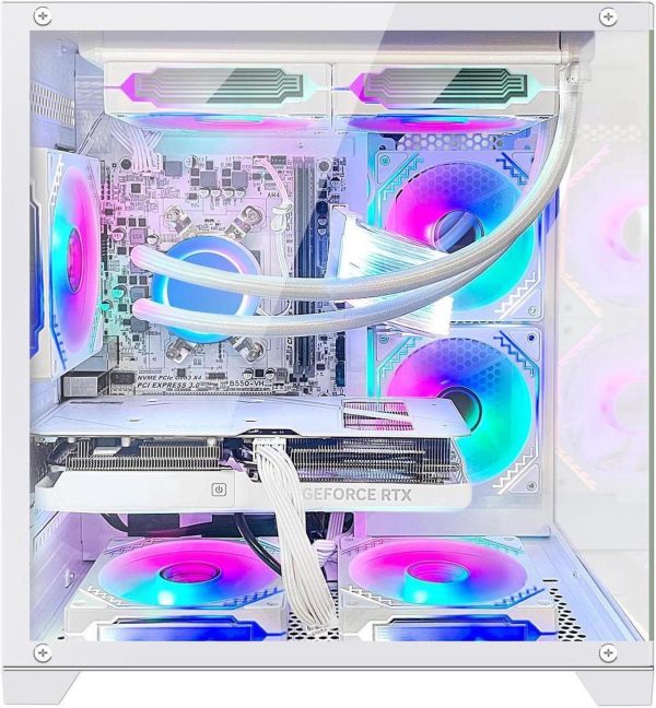 Hoengager Gaming PC -AMD Ryzen 7 5700X 3.4 GHz-RTX 4060 8GB-32GB DDR4 RAM-1TB M.2 SSD-240 Liquid Cooler -WIFI &Bluetooth -RGB Fans-Windows 11 Pro Desktop Computer-White - Image 8