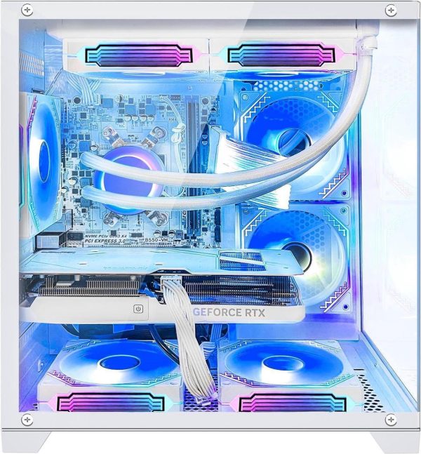 Hoengager Gaming PC -AMD Ryzen 7 5700X 3.4 GHz-RTX 4060 8GB-32GB DDR4 RAM-1TB M.2 SSD-240 Liquid Cooler -WIFI &Bluetooth -RGB Fans-Windows 11 Pro Desktop Computer-White - Image 4