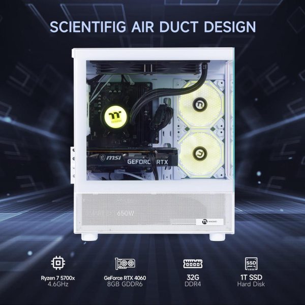 Ningmei Gaming Desktop Computer PC, AMD Ryzen 7 5700X, RTX 4060, 32GB DDR4 RAM, 1TB NVME SSD, 240 Liquid Cooler, 650W PSU, Wi-Fi, ARGB Fans , Game Design Office, Windows 11 Home , Prebuilt Gaming PC - Image 4