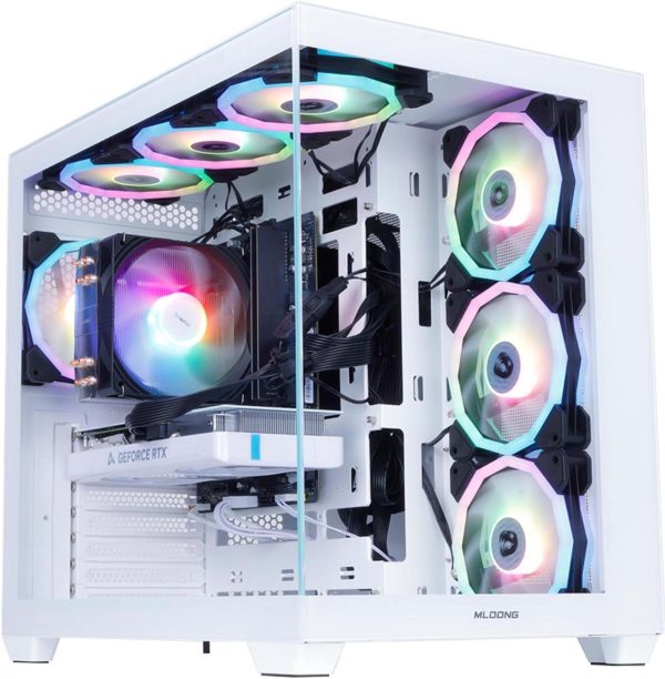 MLOONG Gaming PC, AMD Ryzen 5 5500 4.2 GHz, GeForce RTX 4060 8GB Desktop Computer, 1TB NVMe SSD, 16GB DDR4 3200MHz, Air Cooled Prebuilt, 650W PSU, Windows 11 Home & AI powered Gamer PC. White