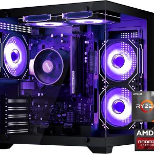 YAWYORE Gaming Desktop Computer PC,AMD Ryzen 5 5600GT,16GB RAM and 1TB M.2 NVMe PCle4.0,ARGB FAN,WiFi+BT5.0,Game Design Office console,Sea View Room,Prebuilt Gaming PC Tower