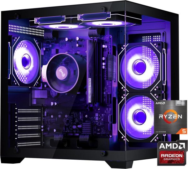 YAWYORE Gaming Desktop Computer PC,AMD Ryzen 5 5600GT,16GB RAM and 1TB M.2 NVMe PCle4.0,ARGB FAN,WiFi+BT5.0,Game Design Office console,Sea View Room,Prebuilt Gaming PC Tower