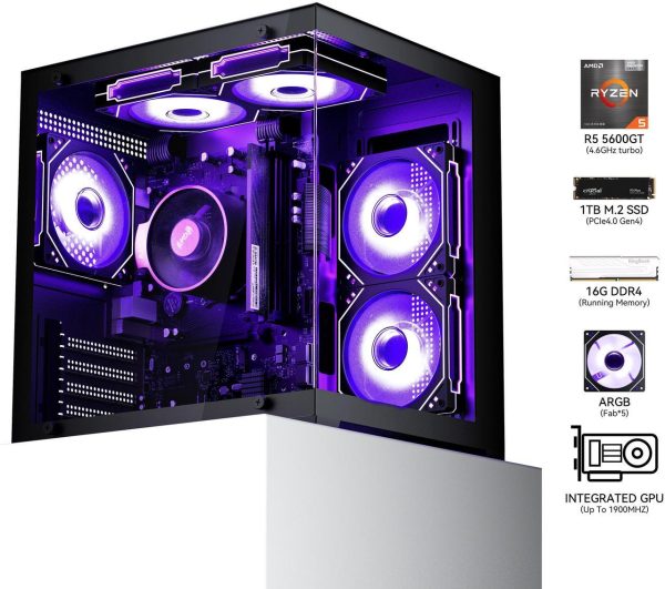 YAWYORE Gaming Desktop Computer PC,AMD Ryzen 5 5600GT,16GB RAM and 1TB M.2 NVMe PCle4.0,ARGB FAN,WiFi+BT5.0,Game Design Office console,Sea View Room,Prebuilt Gaming PC Tower - Image 6