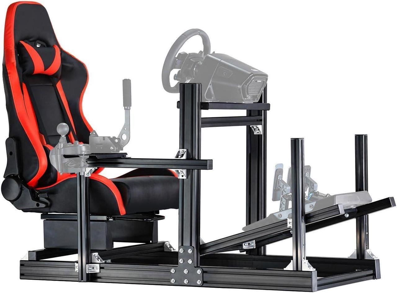 Minneer F1 Aluminum Racing Simulator Cockpit Stand with Ergonomic Seat Fit for Logitech/Thrustmaster/Fanatec G29 G920 G923 T80 T300,Adjustable Steering Wheel Stand,Not Included Wheel,Pedals & Shift