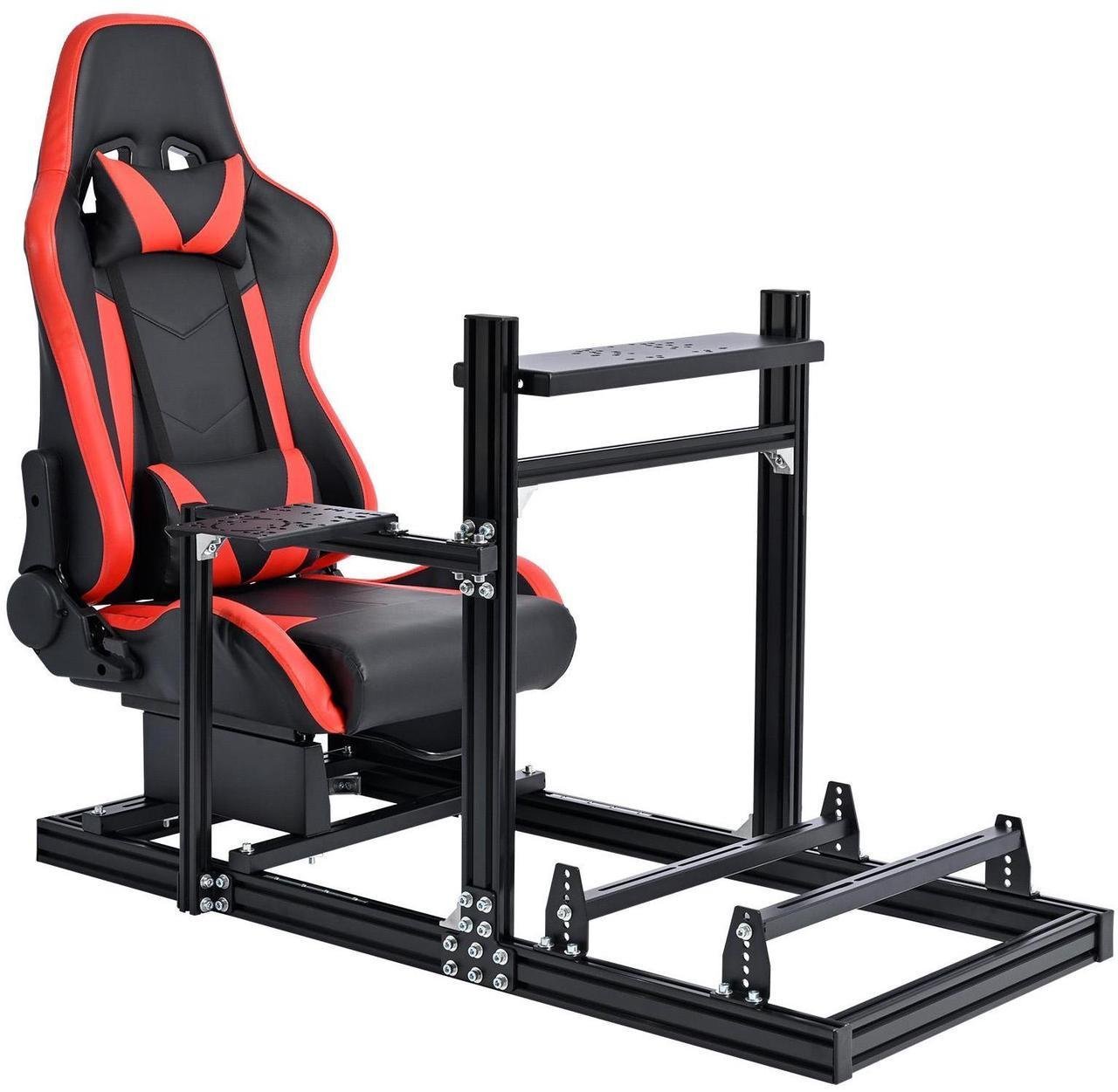 Minneer Racing Simulator Cockpit with Red Seat Aluminium Racing Stand for Logitech G920 G923 Thrustmaster T300RS without Steering Wheel Pedals And Handbrake